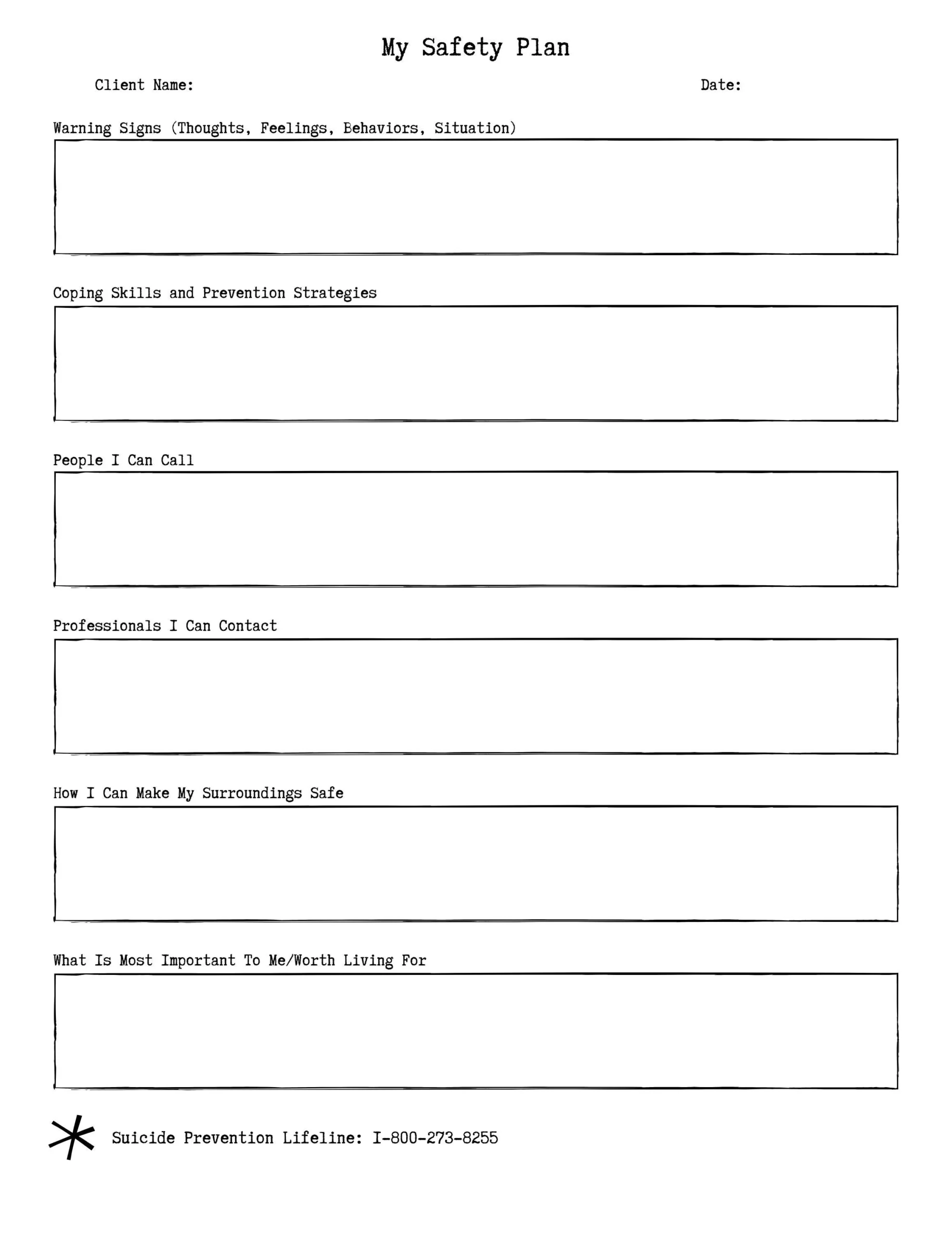 Safety Plan Digital Download PDF For Therapists And Counselors 