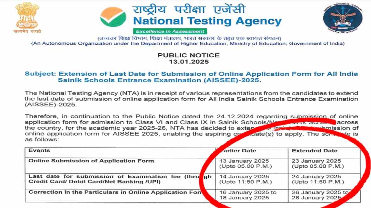Sainik School Admission 2025 Class 6th 9th Entrance Exam 