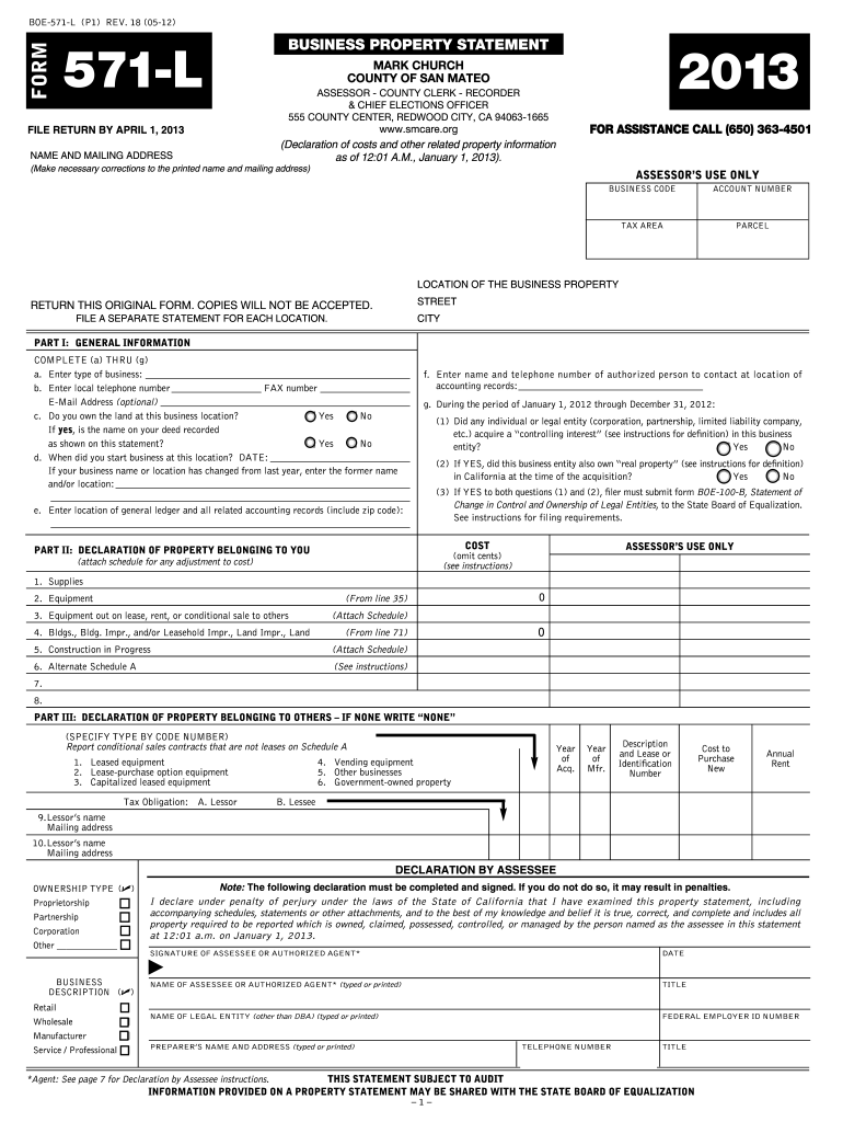 Form 571 L Fillable California