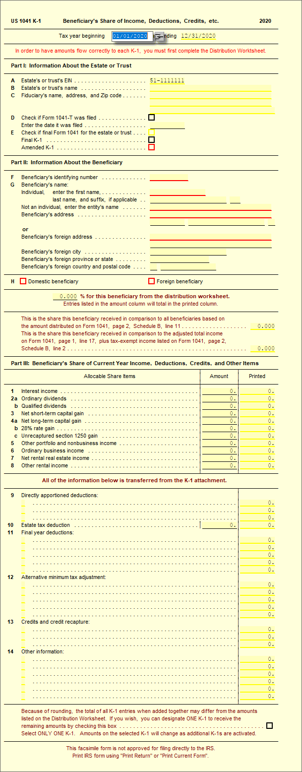 Sch K 1 1041 Beneficiary s Share Of Income Deductions Credits 