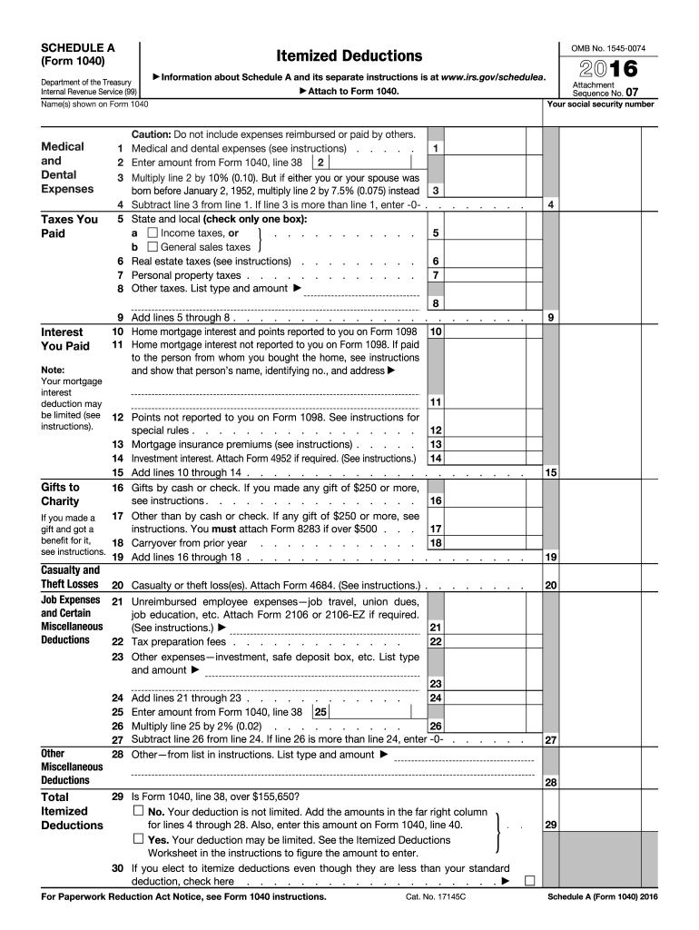 Schedule A 2016 Fill Out amp Sign Online DocHub