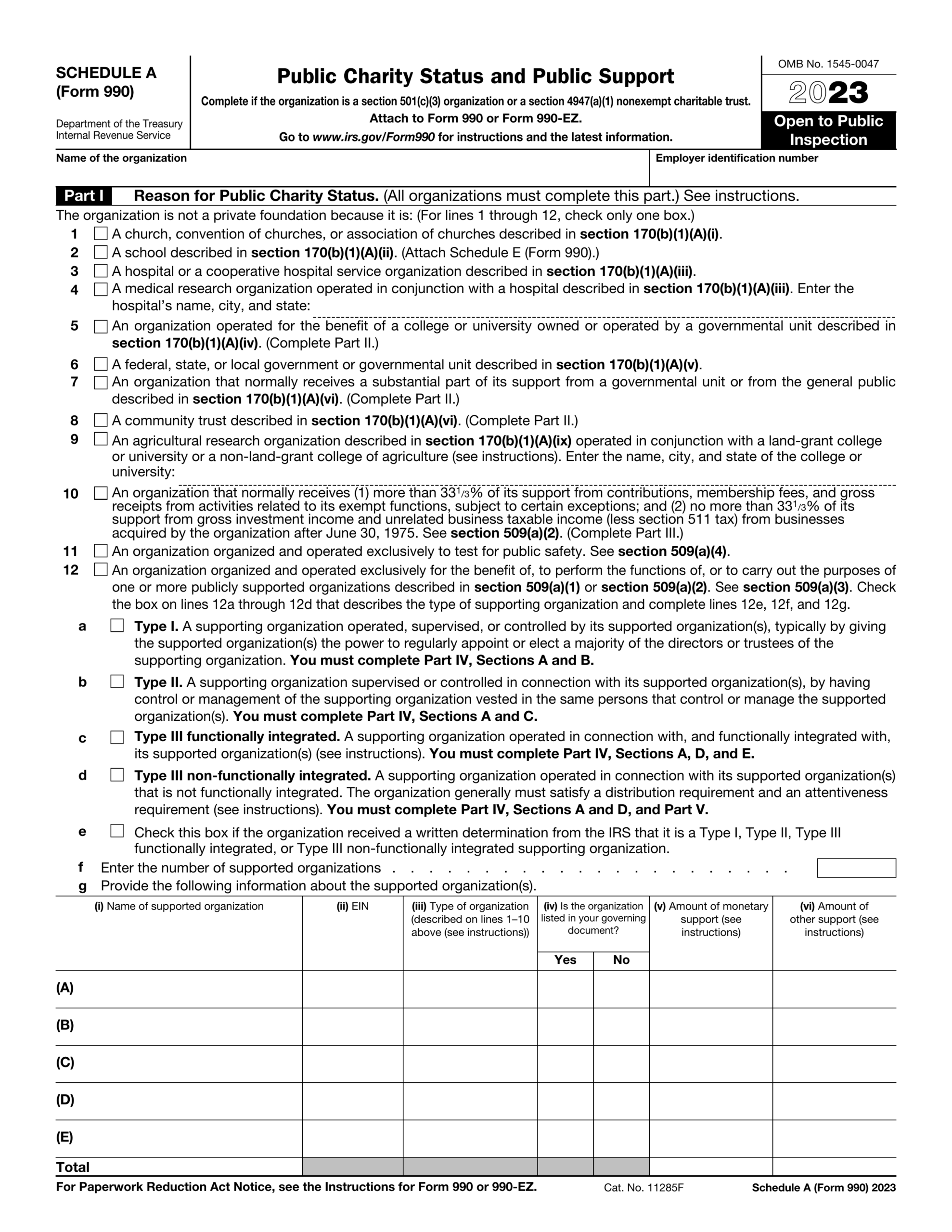 Schedule A Form 990 2024 2025 Fill Forms Online PDF Guru