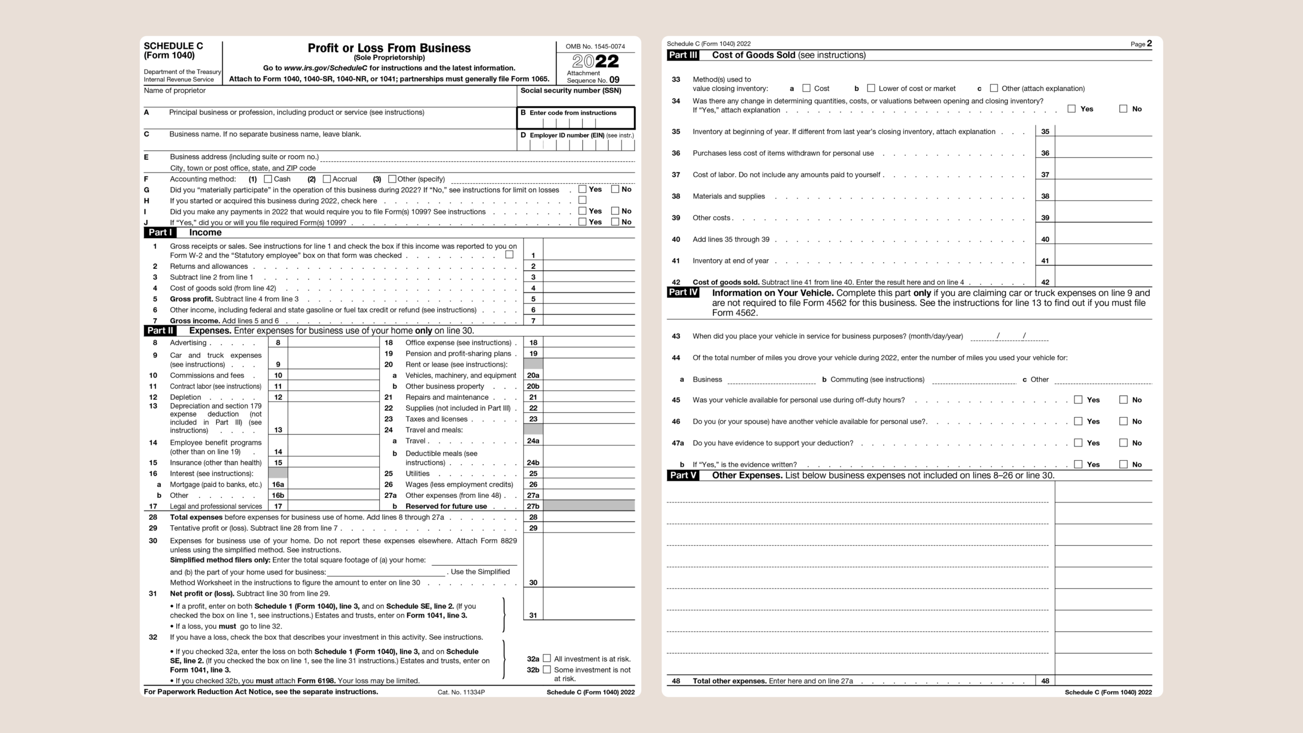 Schedule C Tax Form Printable