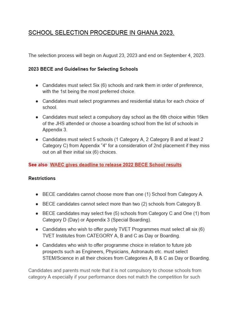 School Selection Procedure For 2023 B E C E Candidates In Ghana PDF