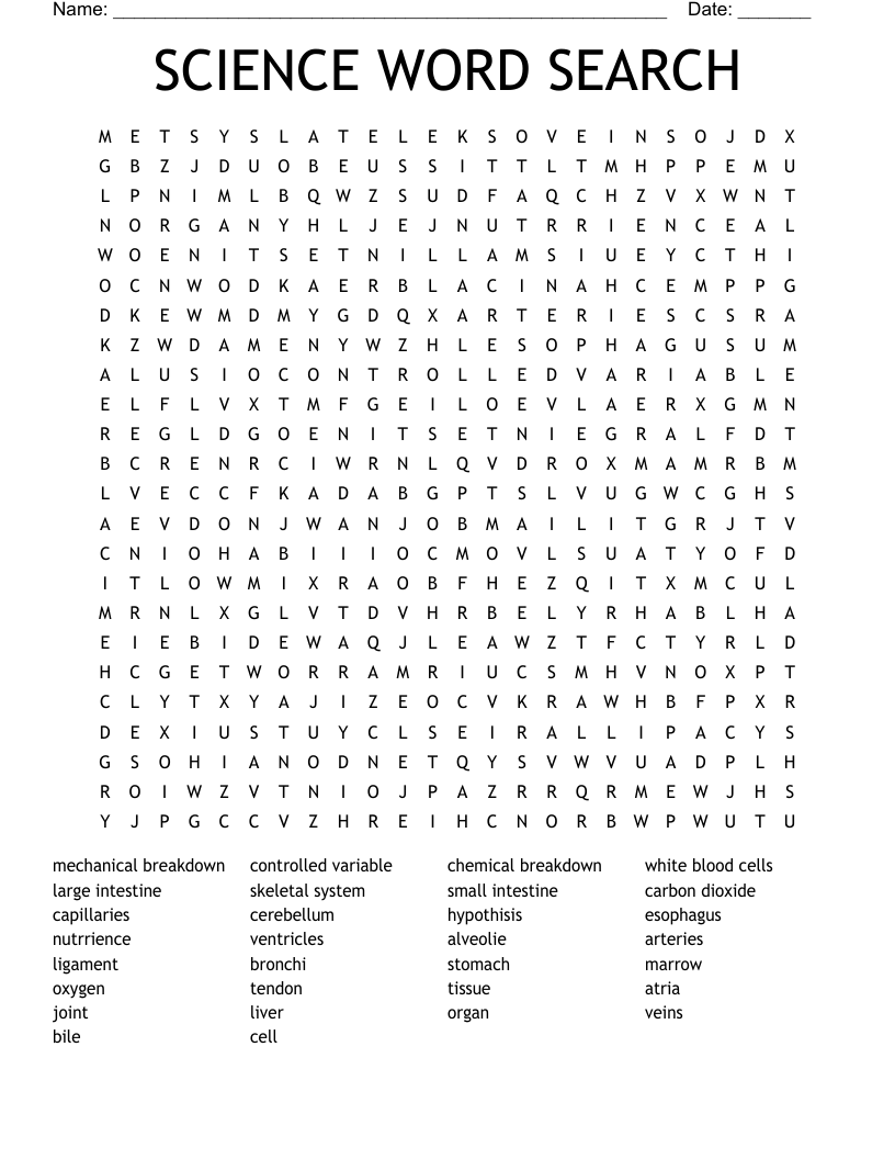Free Science Word Search Puzzles Printable