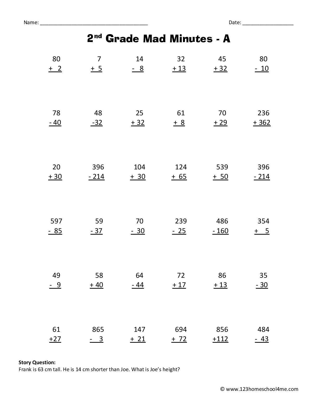 Printable Math Worksheets For 2nd Grade Free