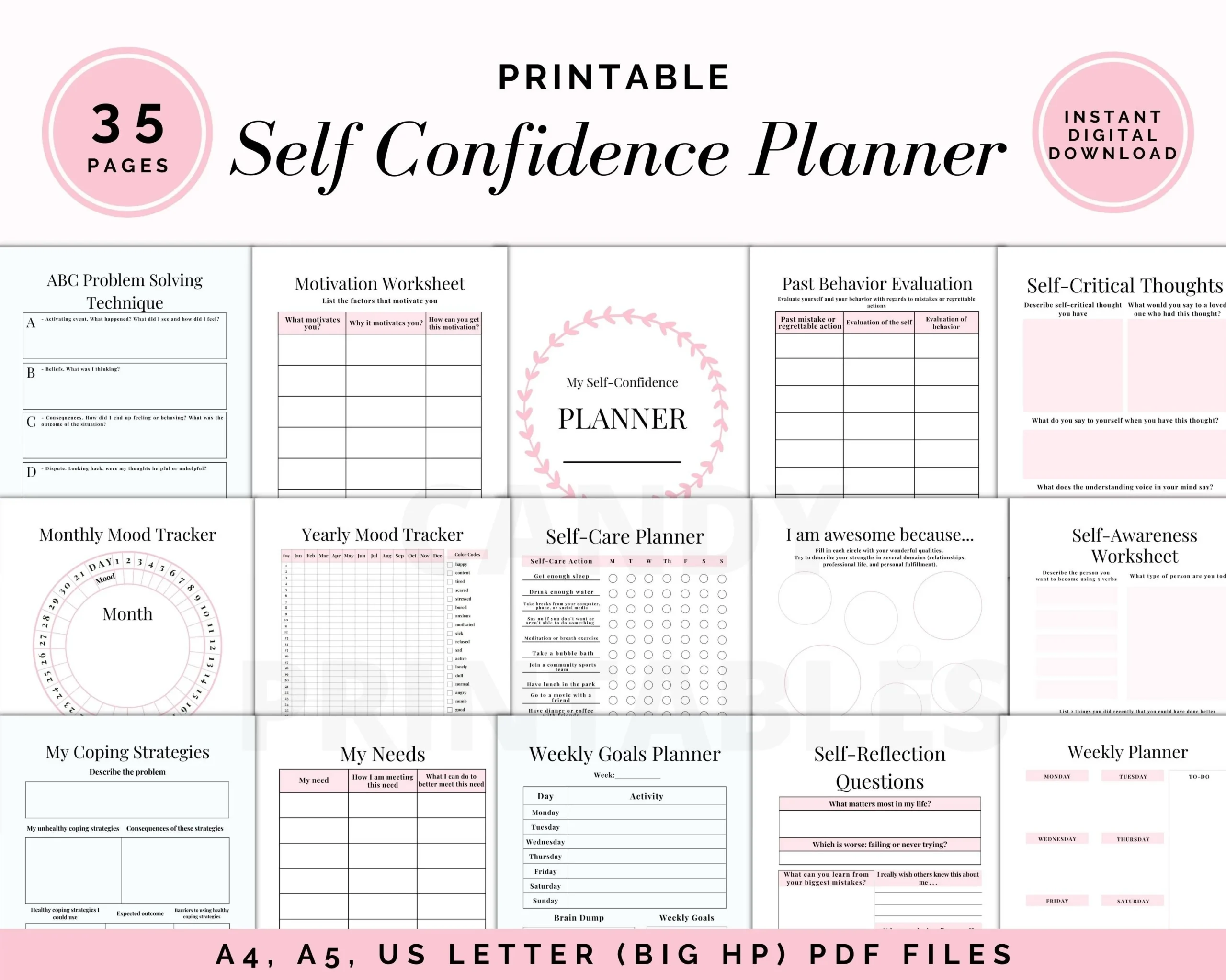 Self Confidence Planner Self esteem Workbook Self care 