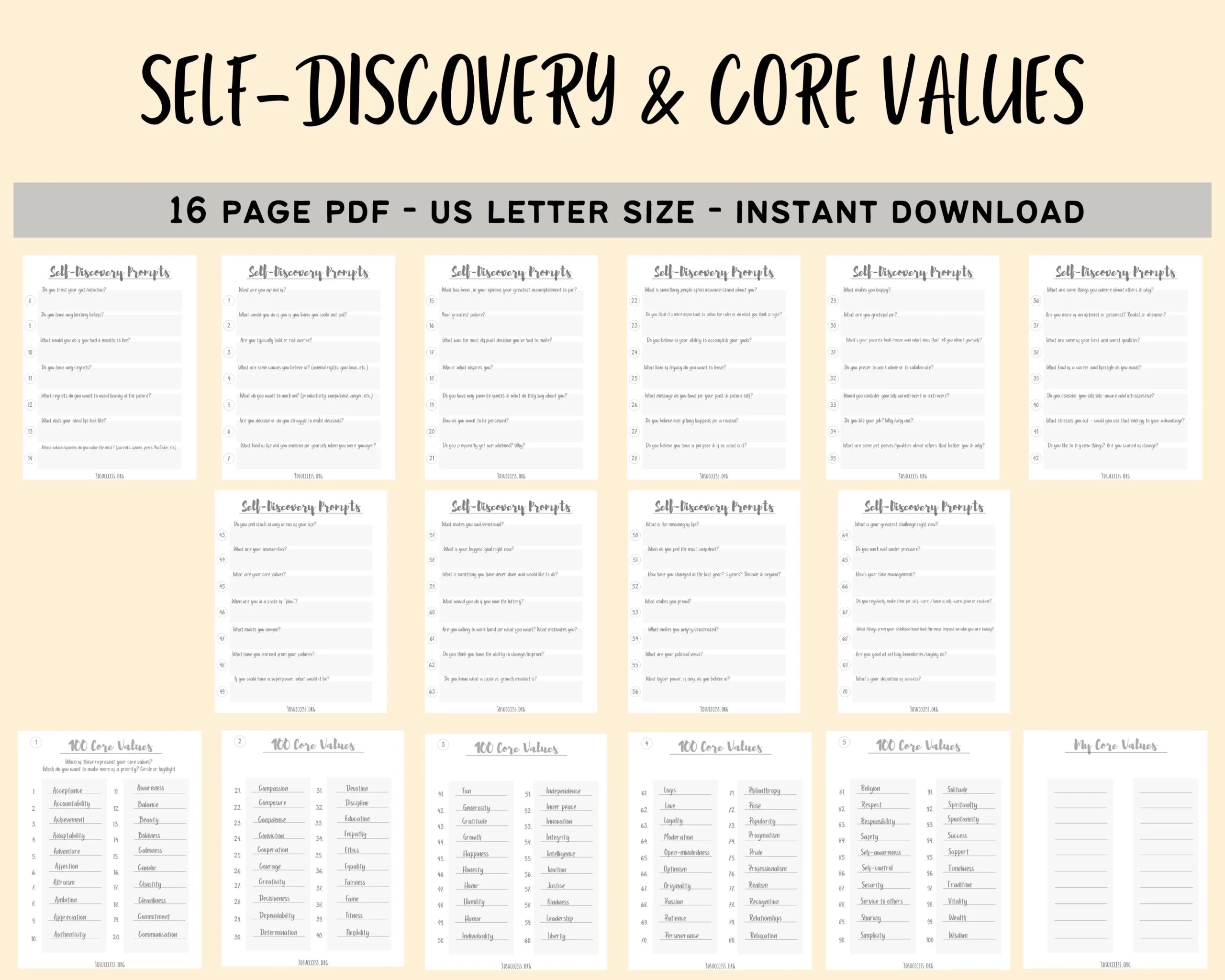 Core Value List Printable