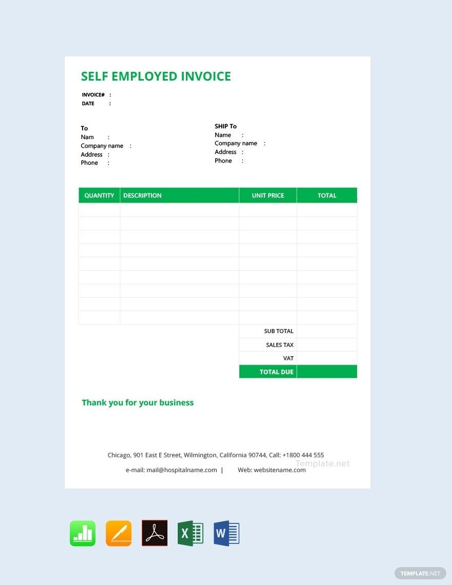 Self Employed Invoice Template In Apple Numbers Excel Pages 