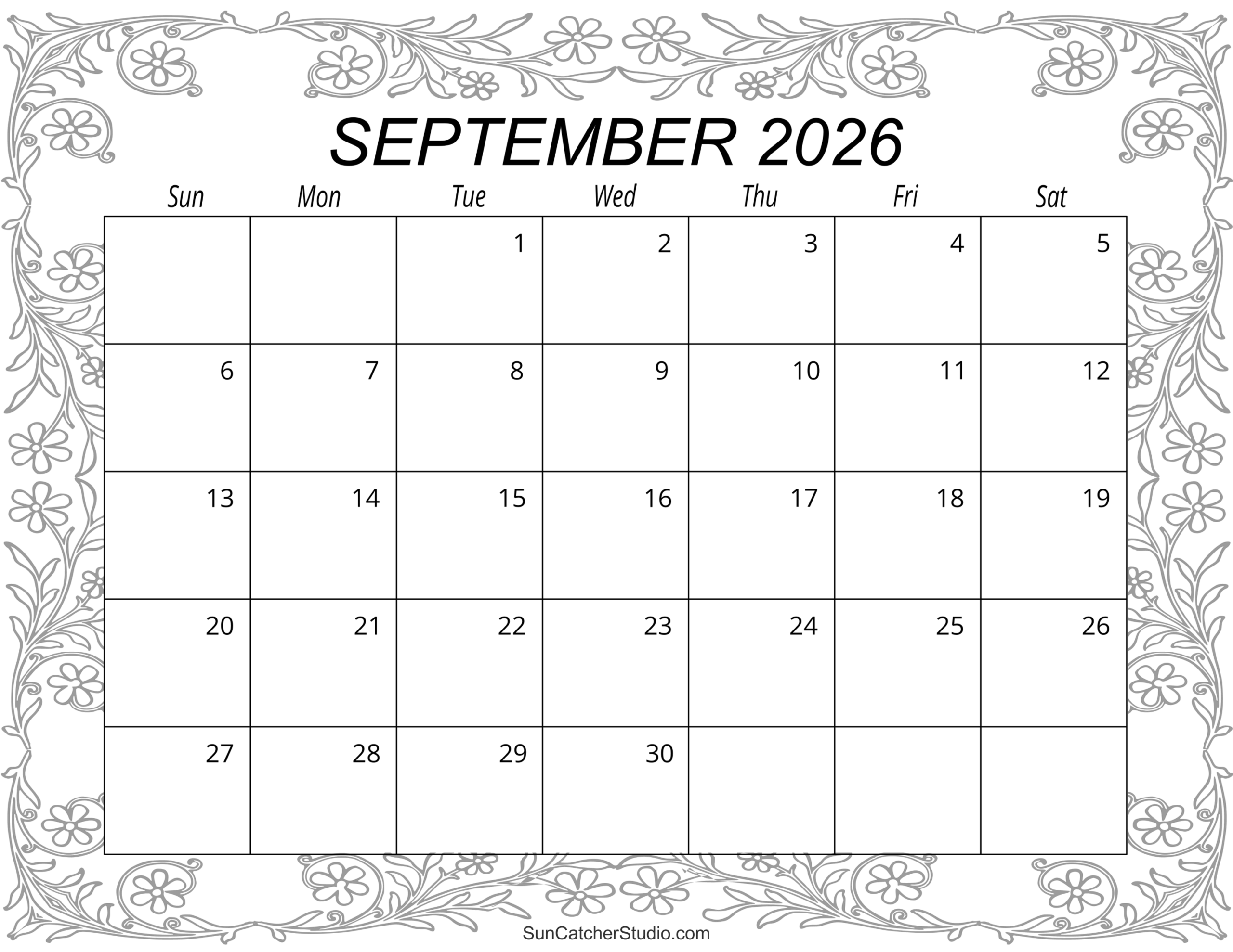 September 2026 Blank Calendar Template