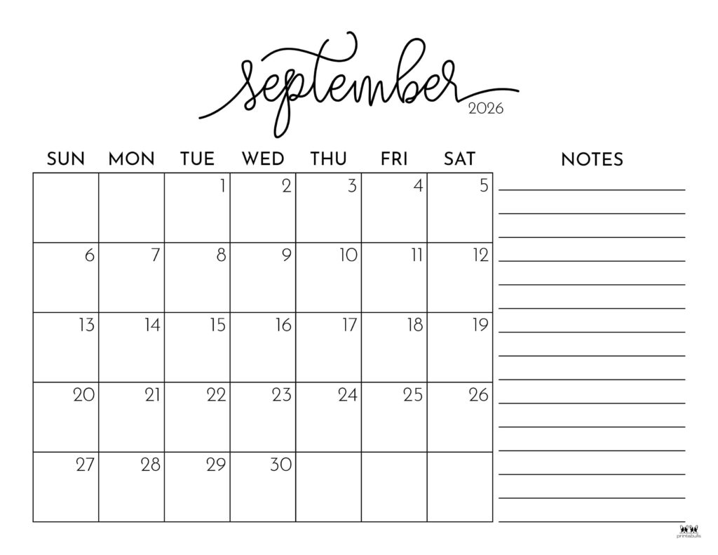 Blank Calendar September 2026