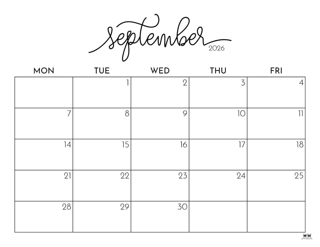 September 2026 Calendars 123 FREE Printables Printabulls
