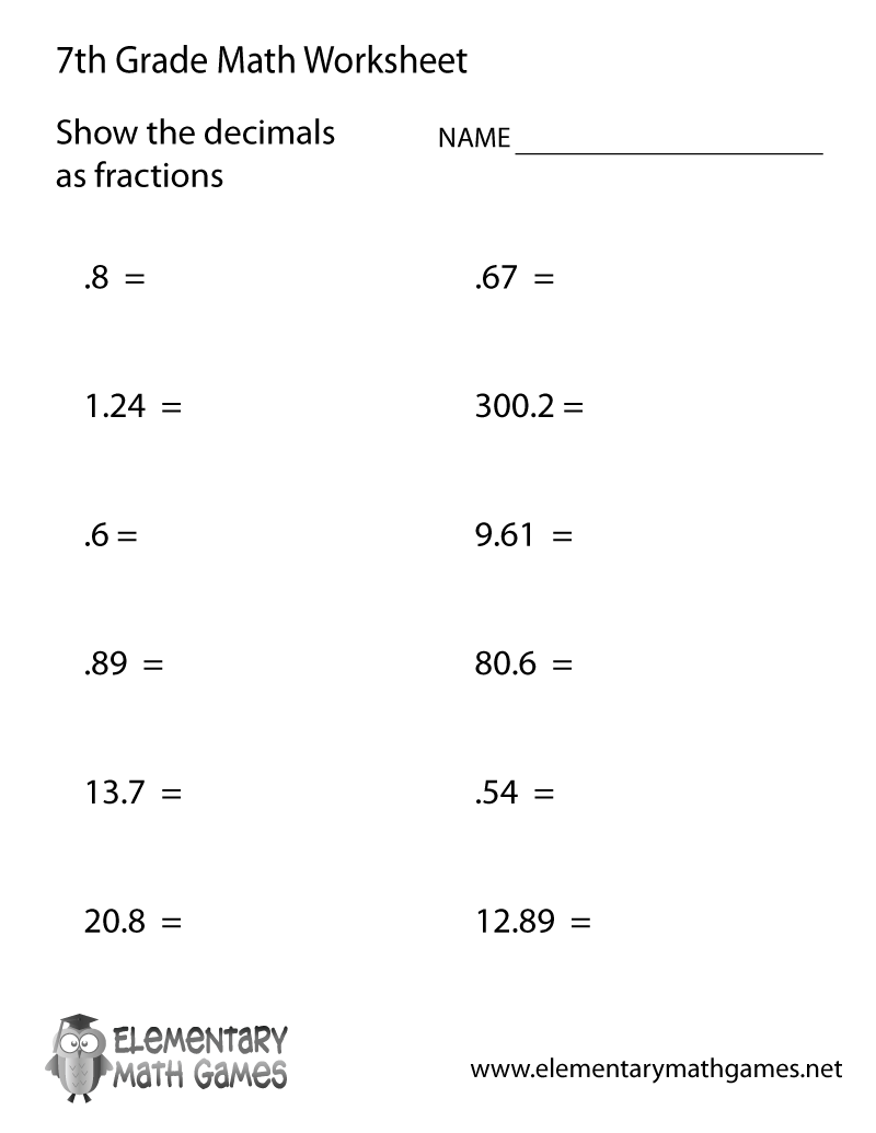7th Grade Free Printable Worksheets