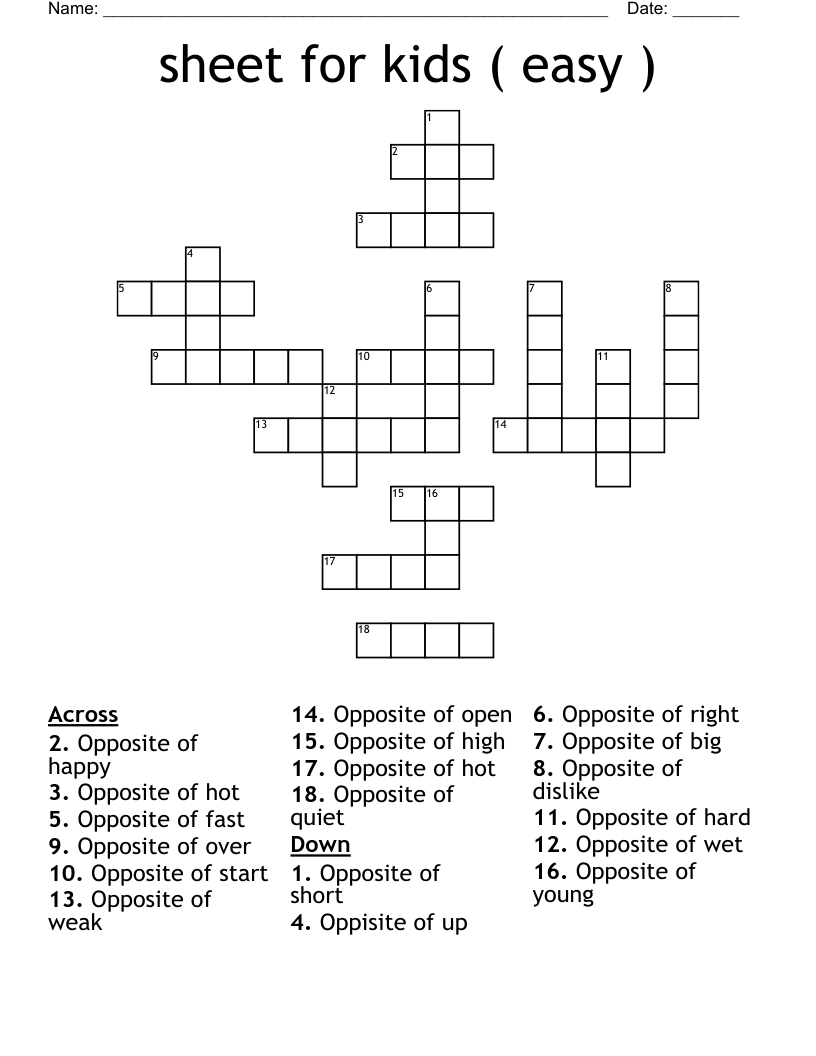 Free Printable Easy Crossword Puzzle For Kids
