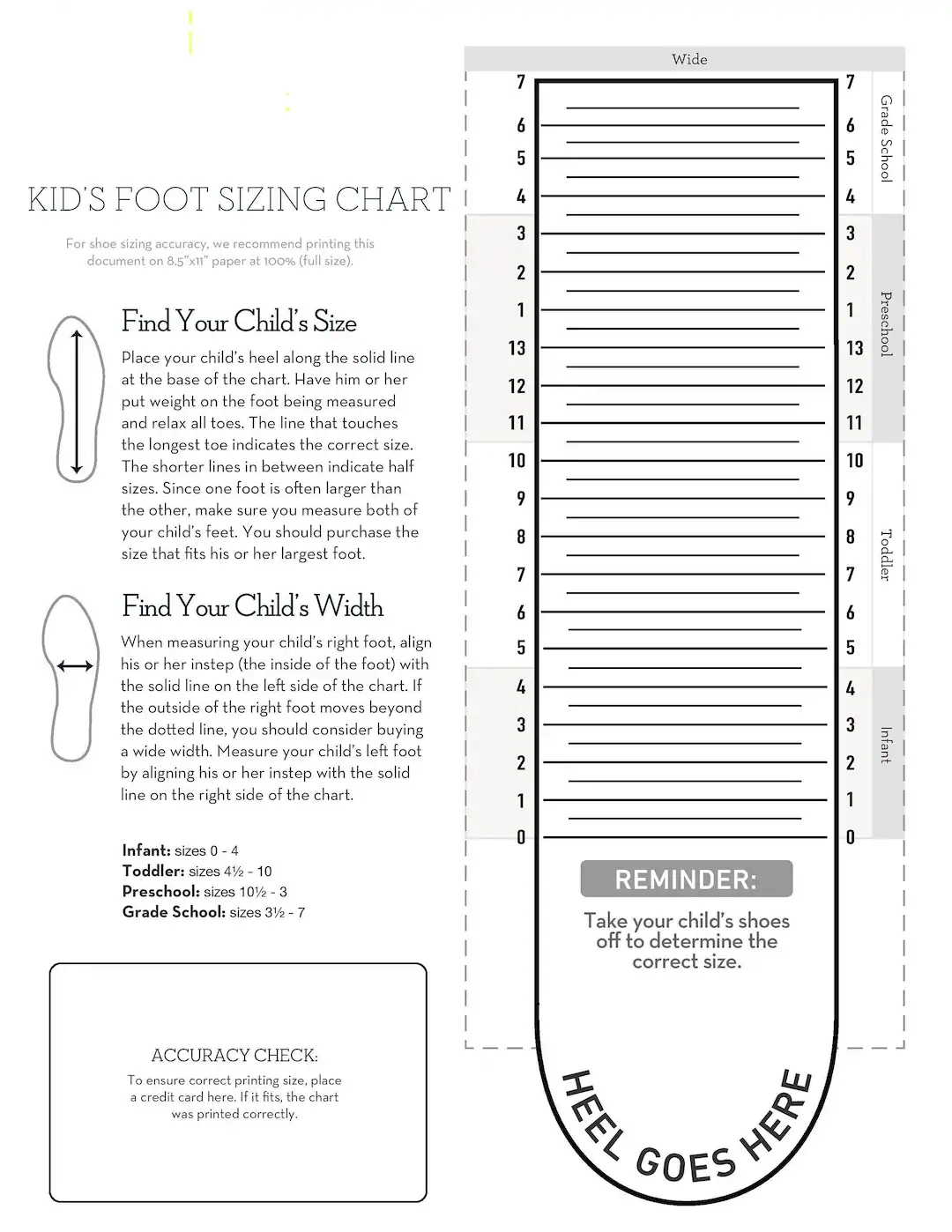 Shoe Sizer Printable Shoe Size Chart Printable Shoe Sizing Chart 