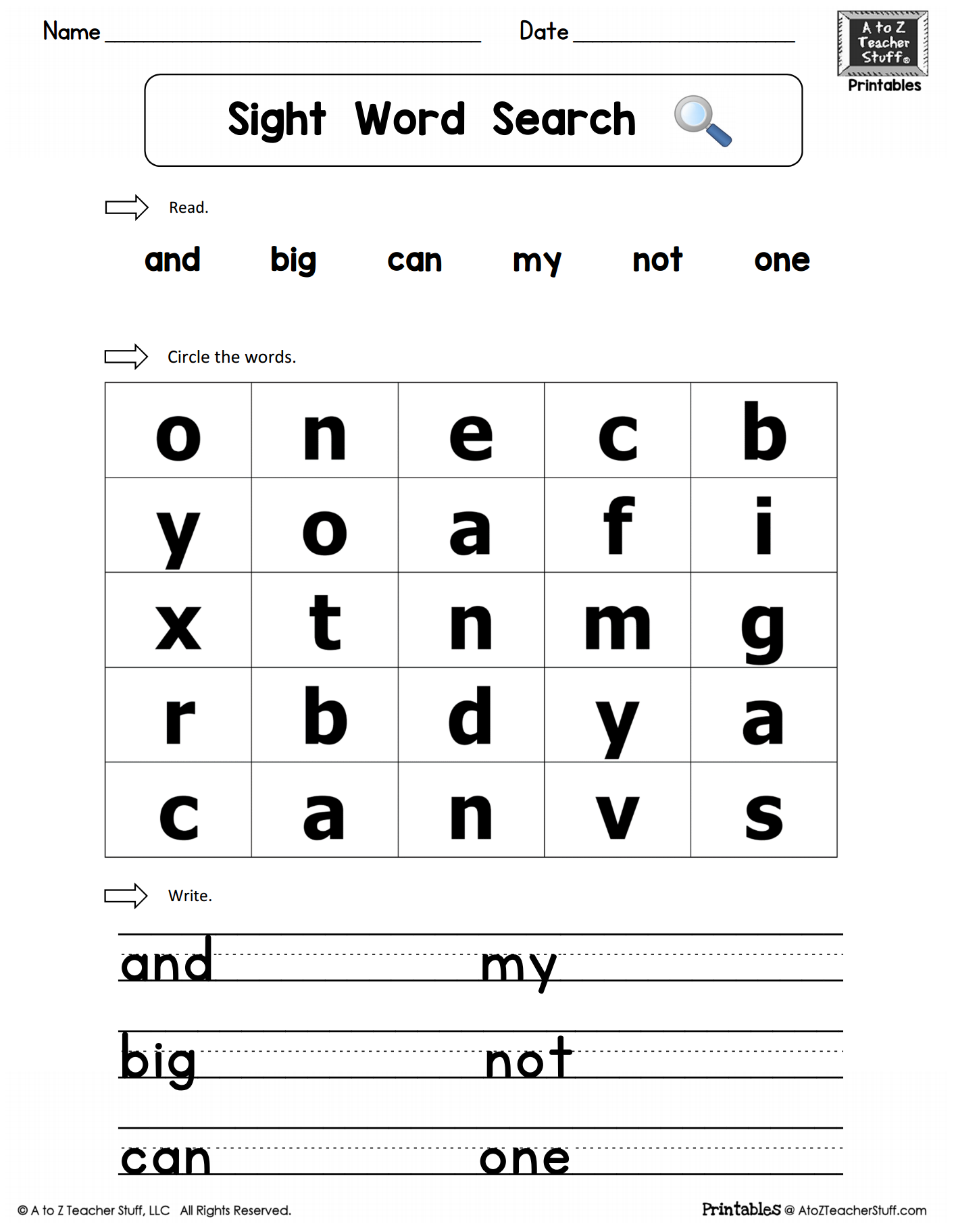 Sight Word Search Printable