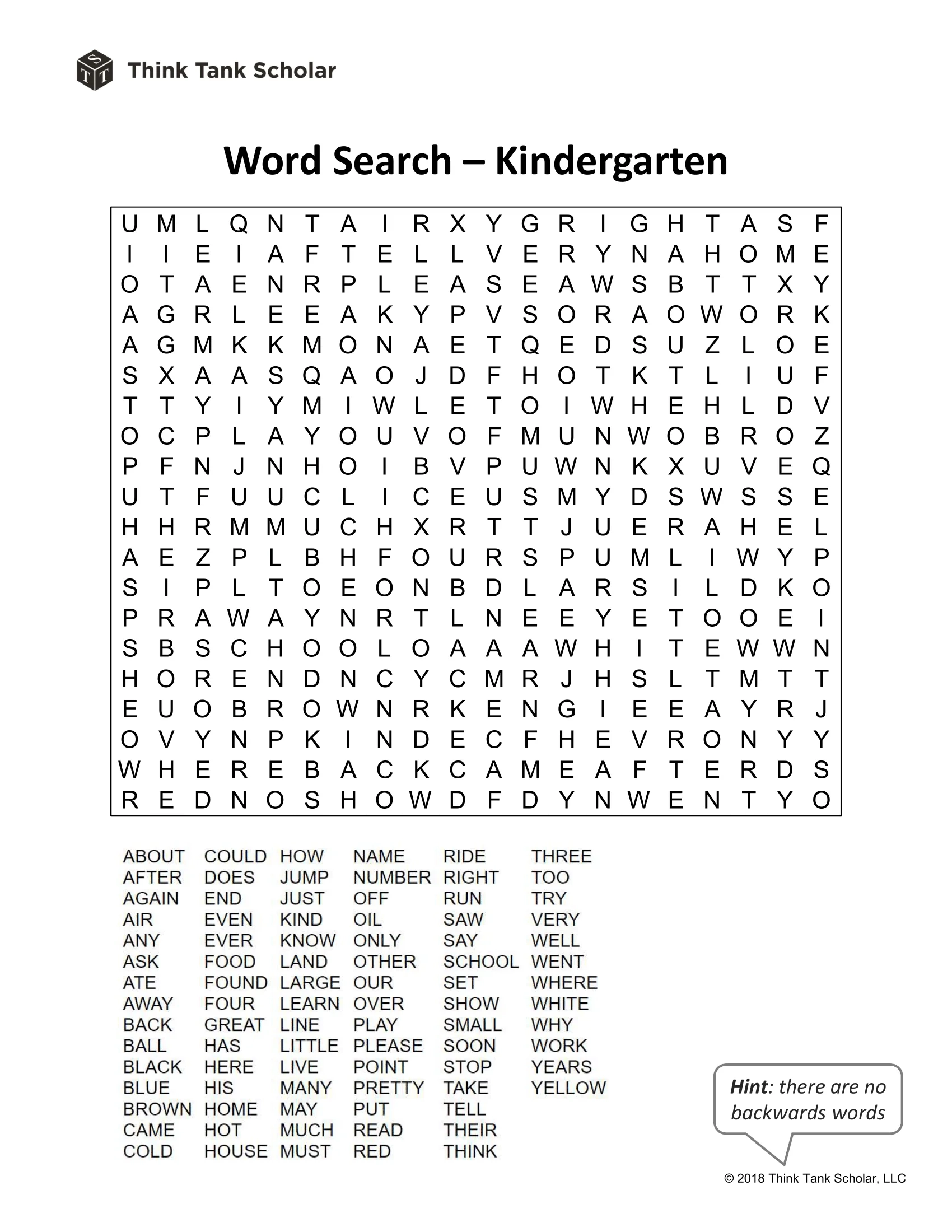 Sight Words Worksheet FREE Word Search Kindergarten Print 
