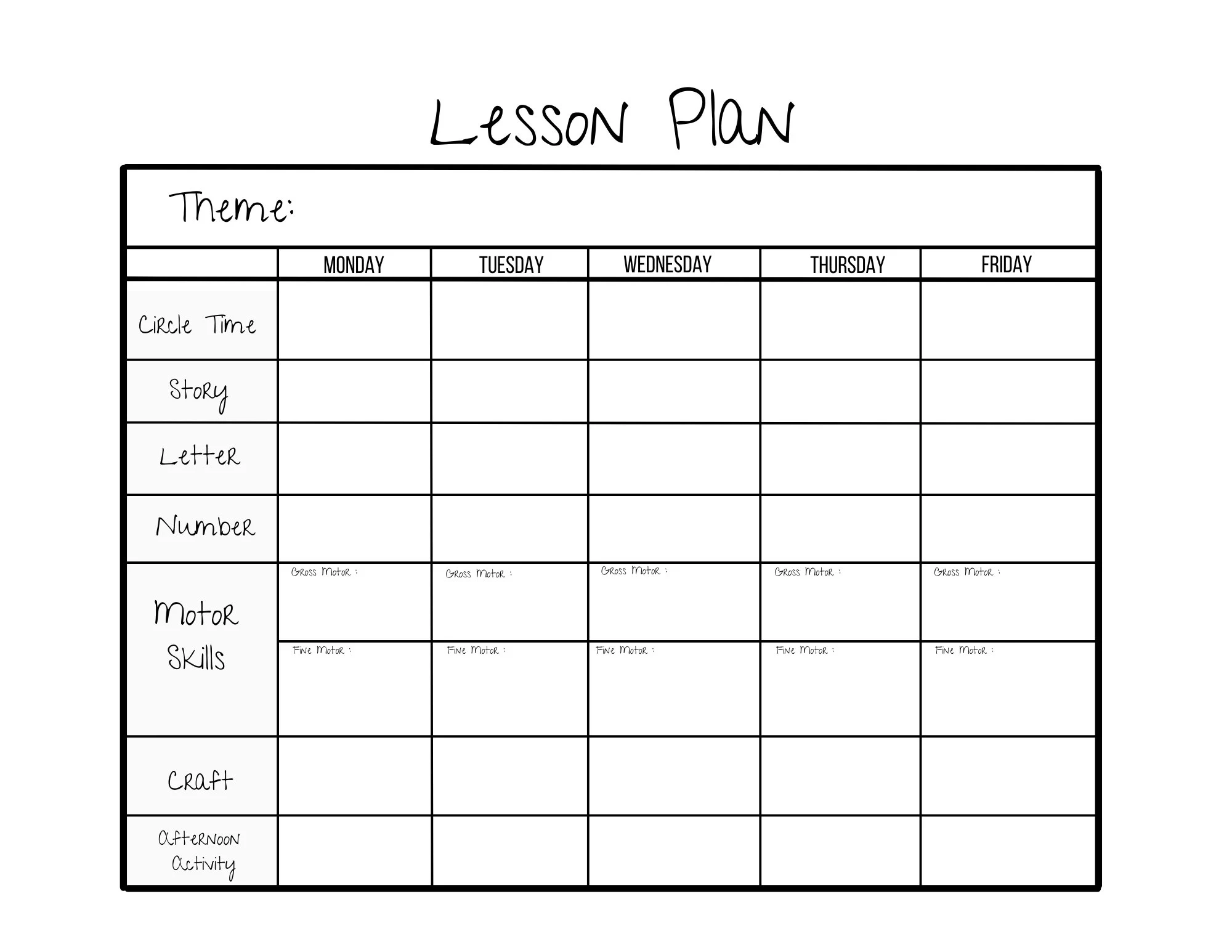Printable Weekly Lesson Plan Template Preschool