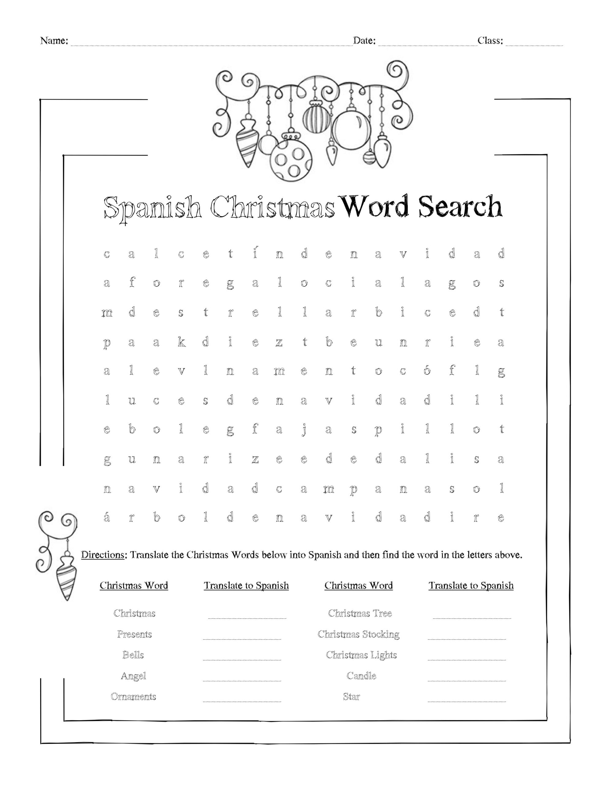 Spanish Christmas Word Search Free Printable