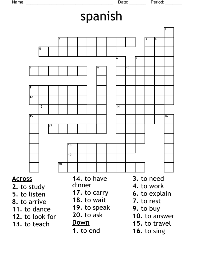 Spanish Crosswords Free Printable