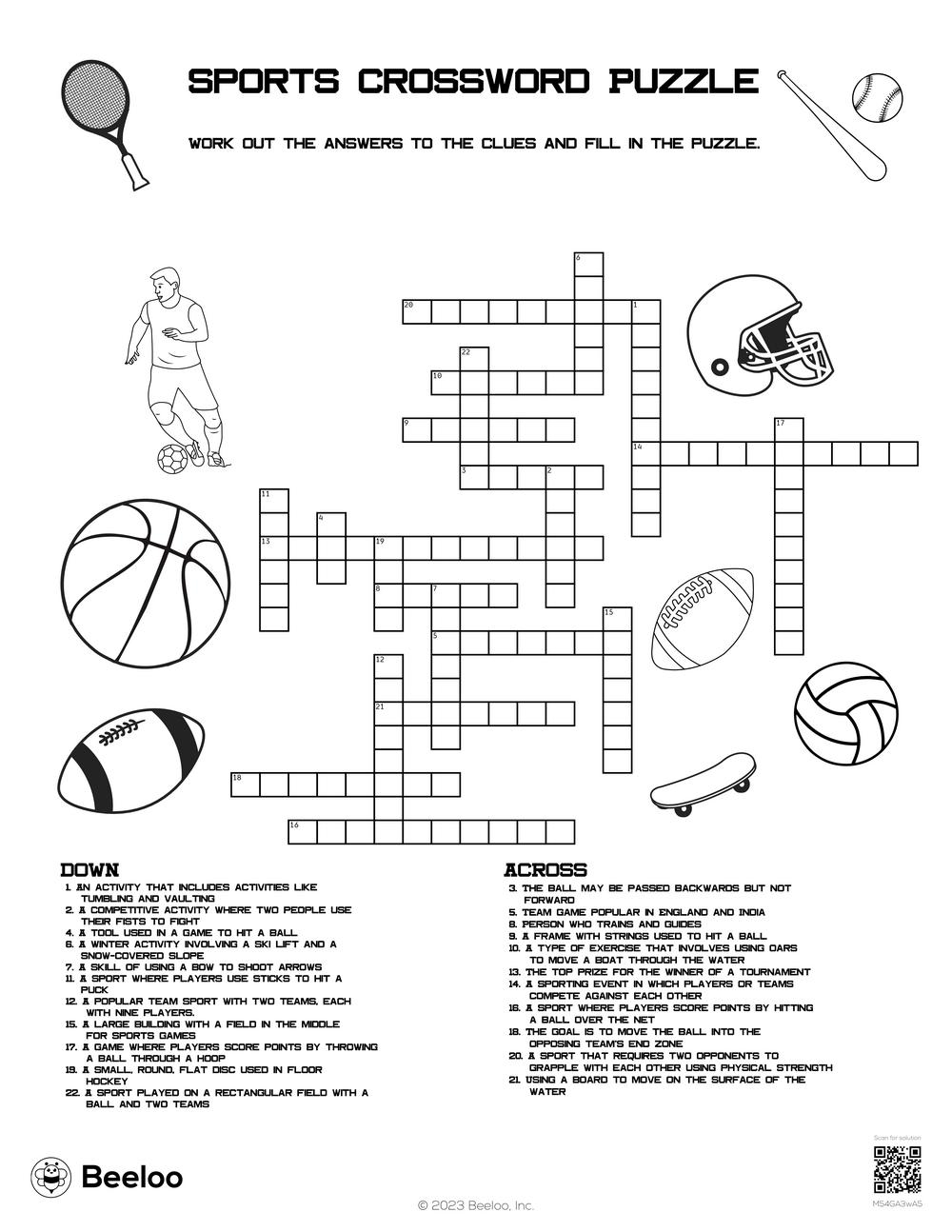 Sports Themed Crossword Puzzles Printable