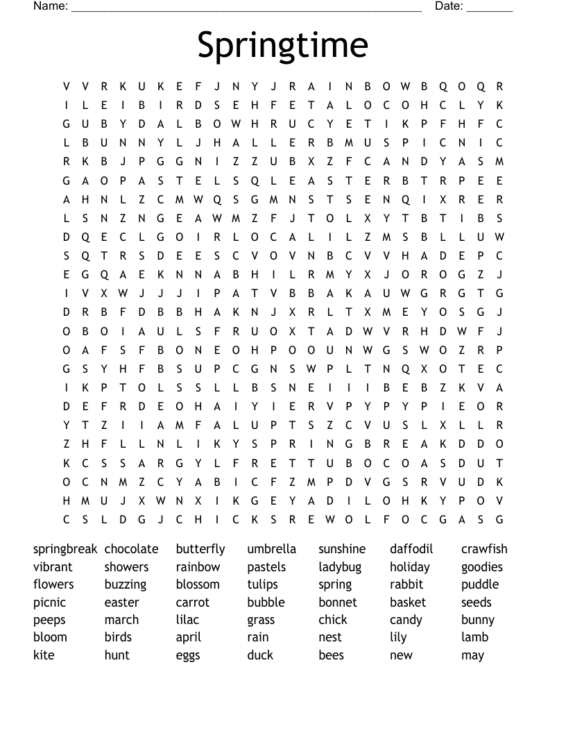 Word Search Puzzles Printable Spring