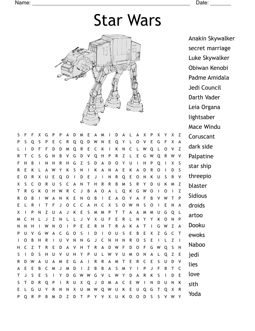 Free Printable Star Wars Crossword Puzzles