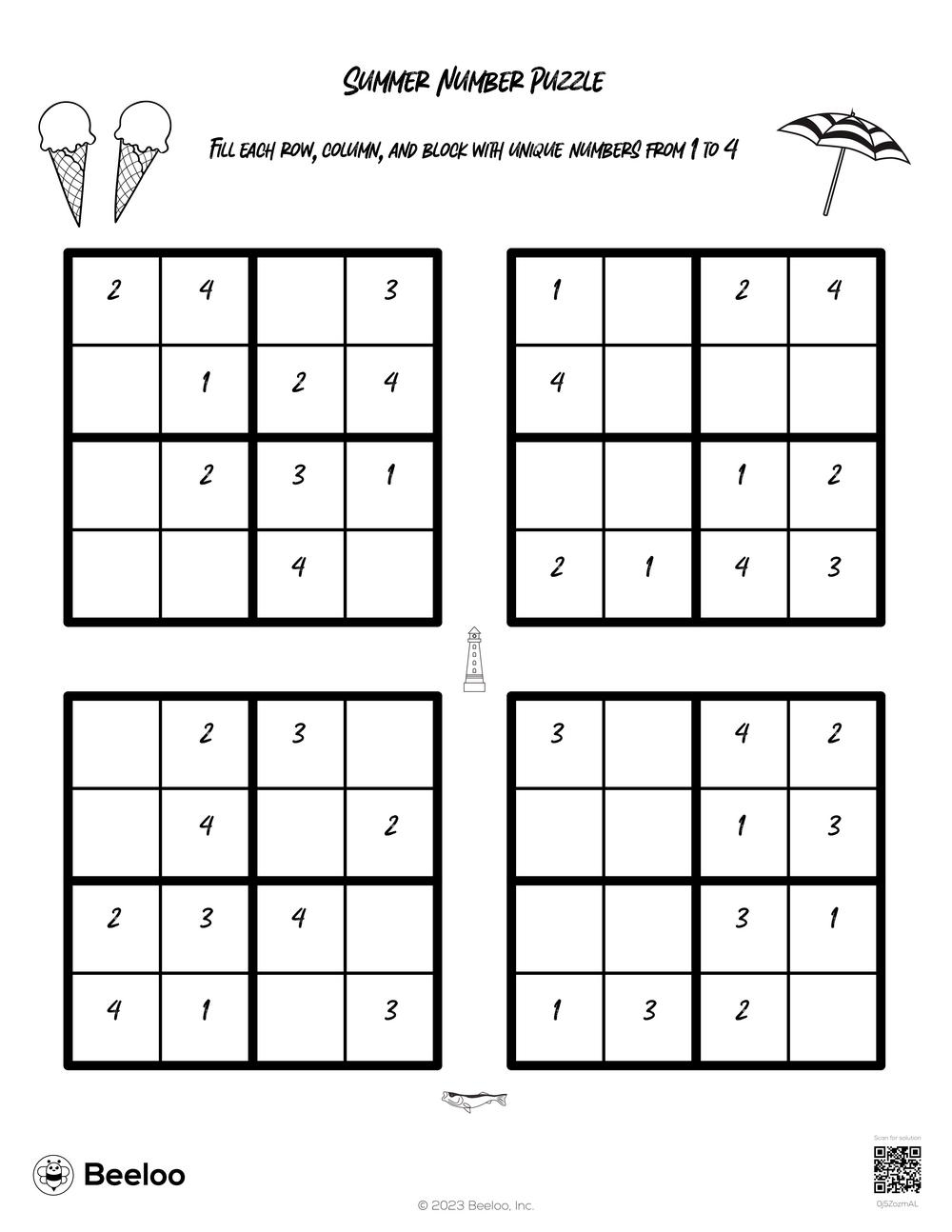 Printable Sudoku Puzzles For Kids