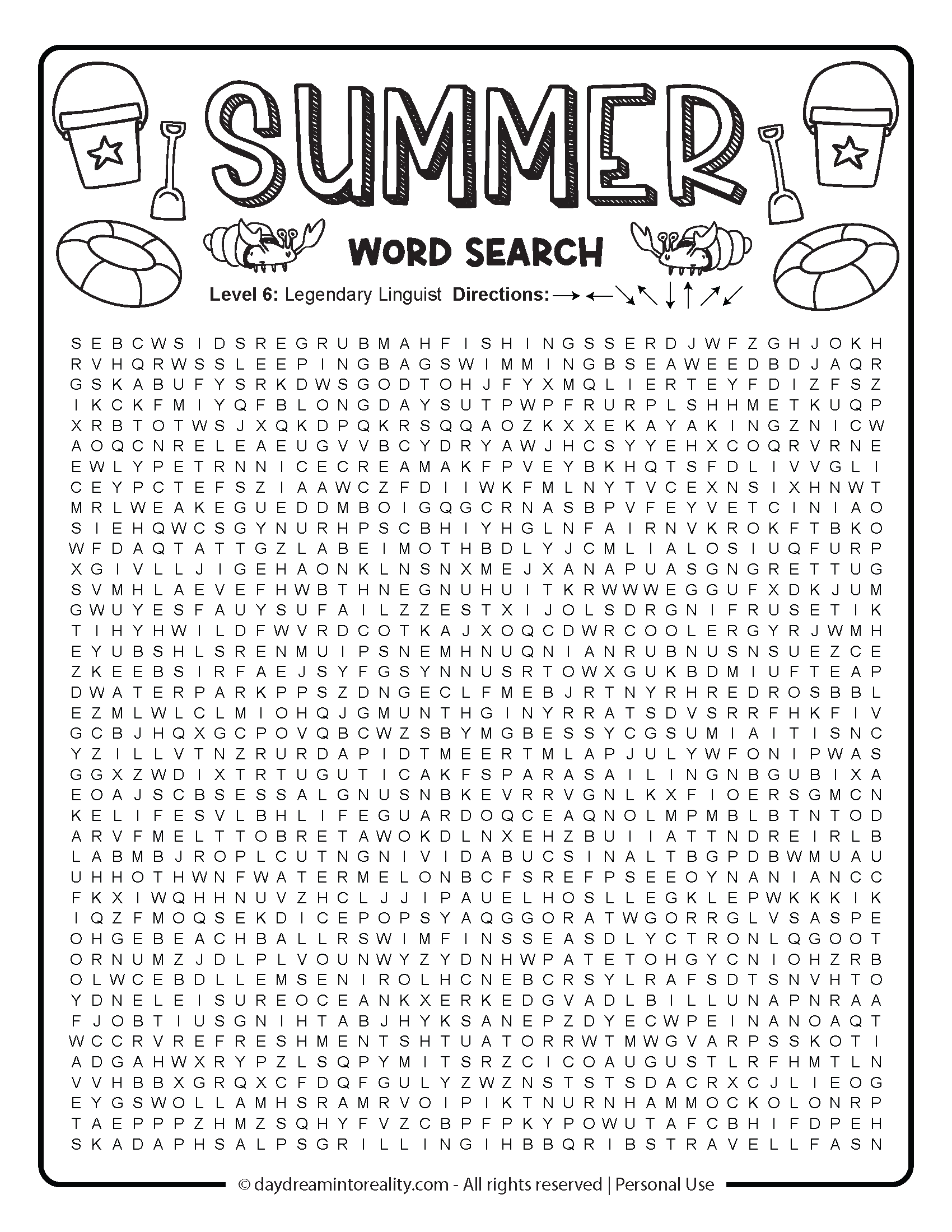 Summer Word Search Free PDF Printables 6 Levels Of Difficulty 