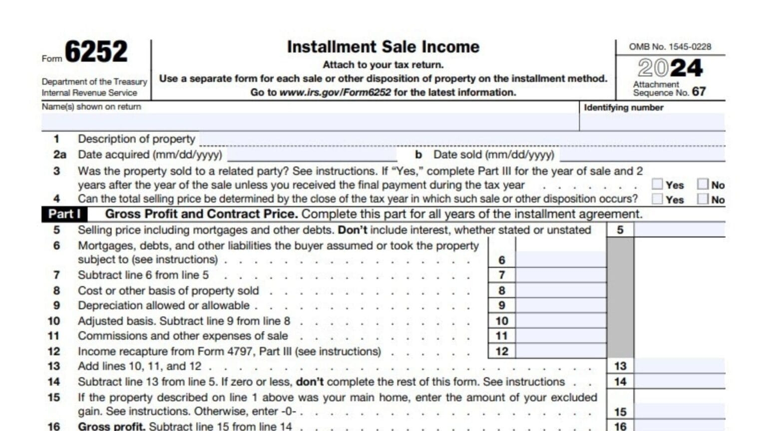 Tax Form 6252 Printable