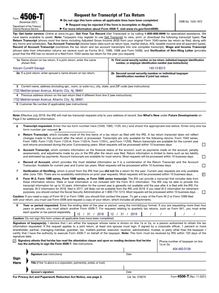 Tax Transcript Request Form PDF Irs Tax Forms Tax Return 