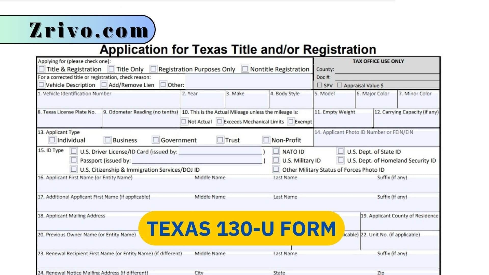 Texas Form 130 U Printable