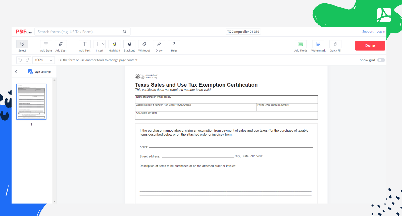 Texas Sales And Use Tax Exemption Certification 01 339 Form PDFliner