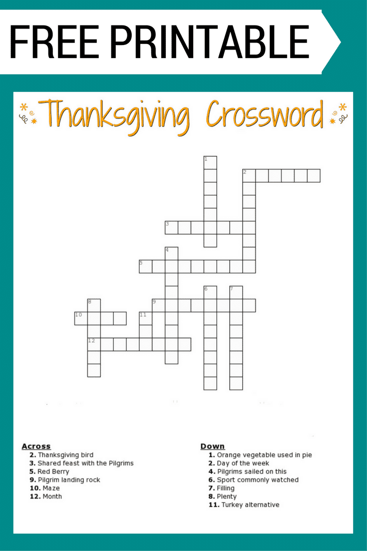 Thanksgiving Crossword Puzzles Printable Adults