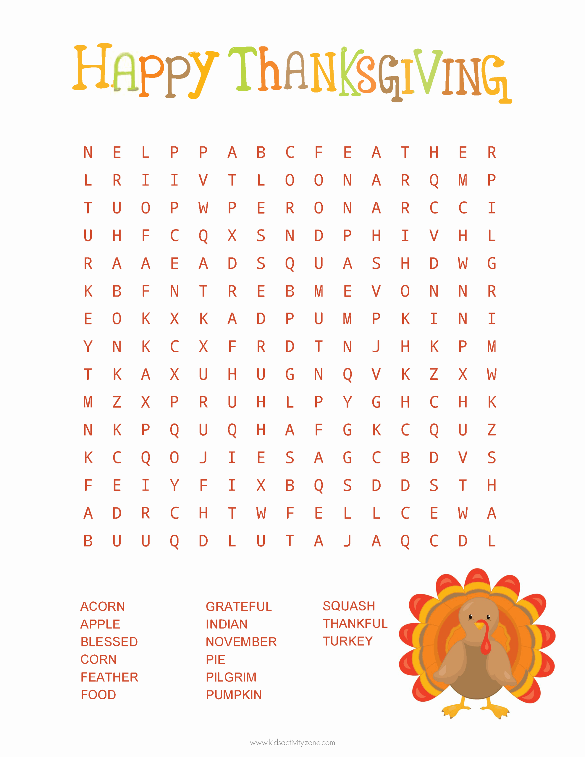 Thanksgiving Word Searches Free Printable