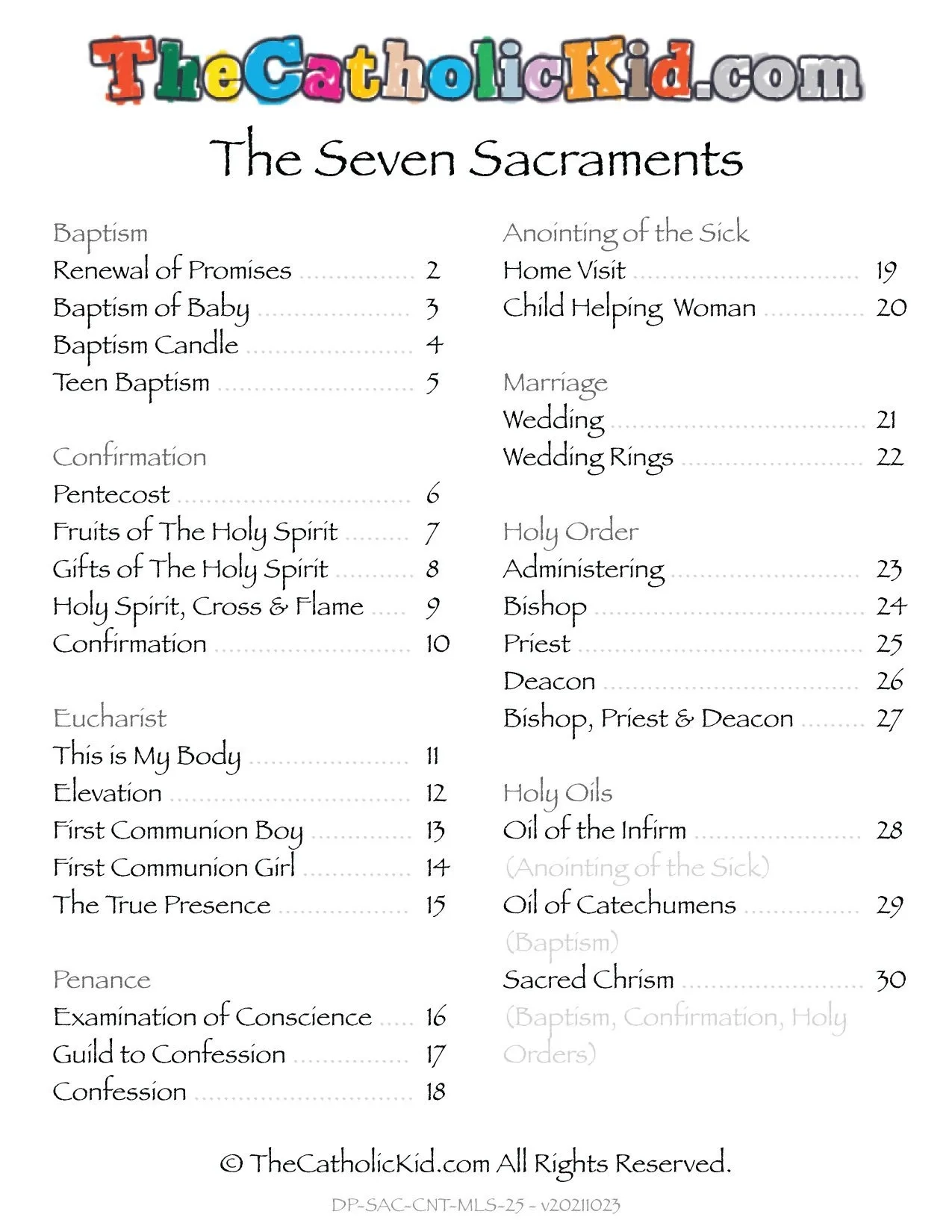 Free Printable 7 Sacraments Worksheet