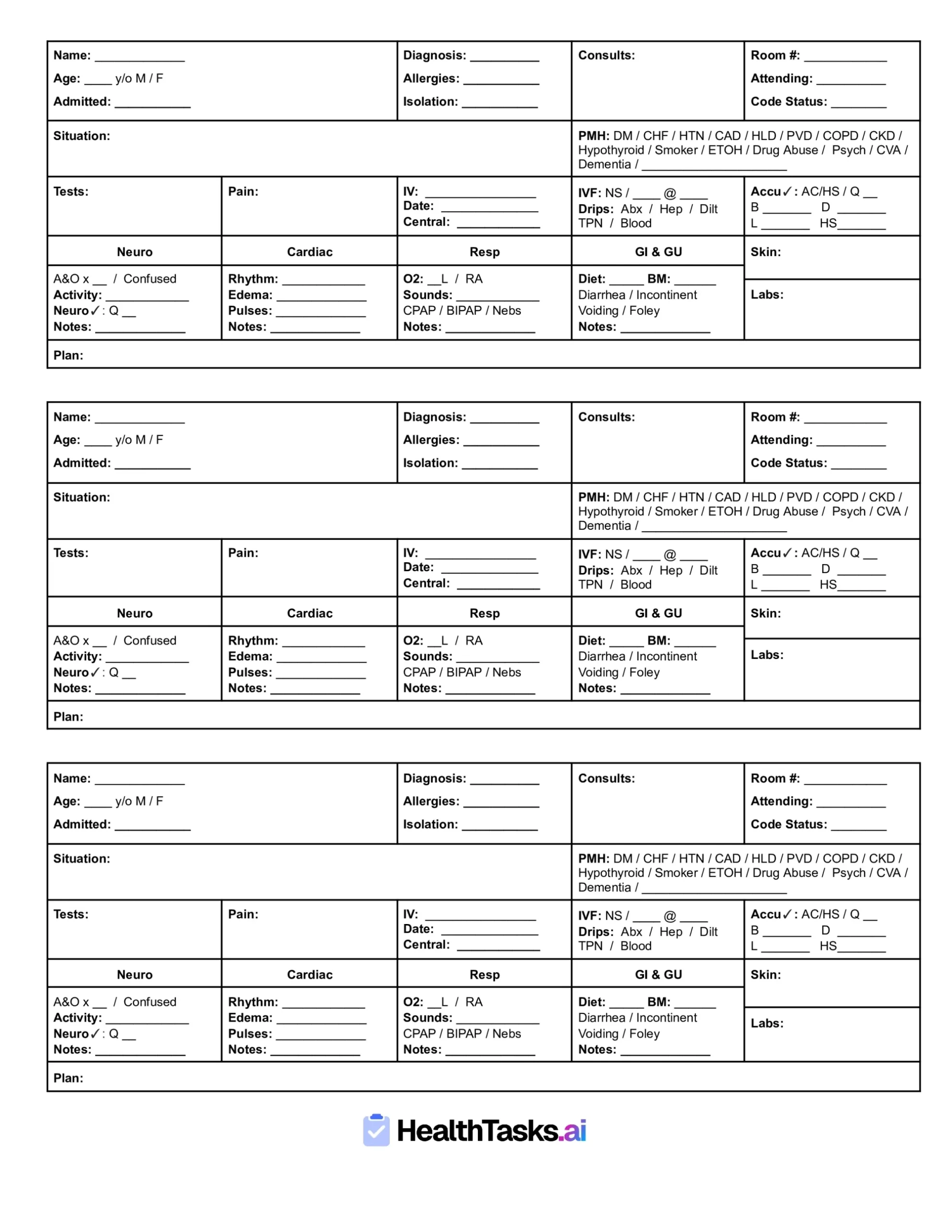 Printable Nursing Report Template