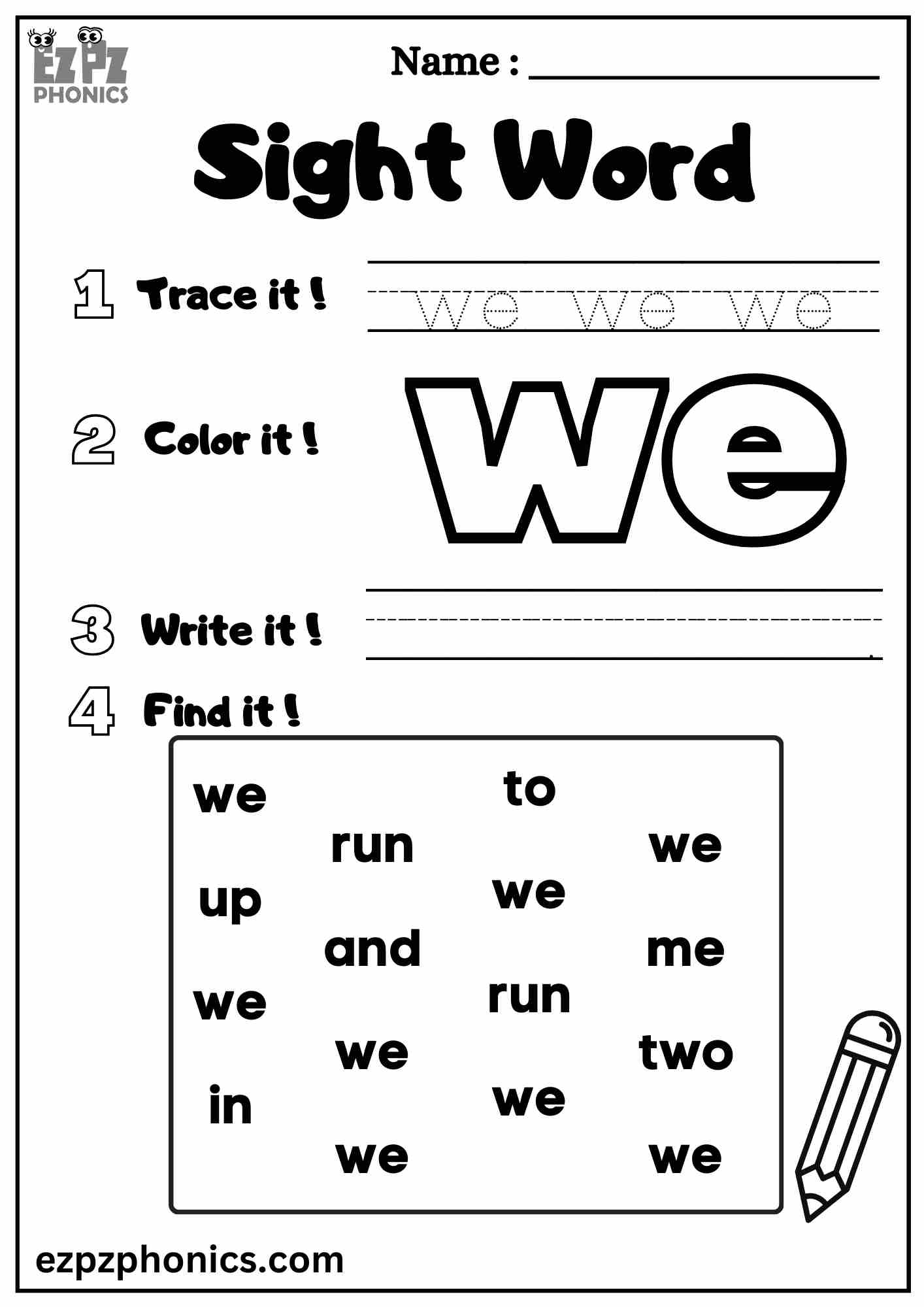 Free Printable Sight Word Worksheets Pre K
