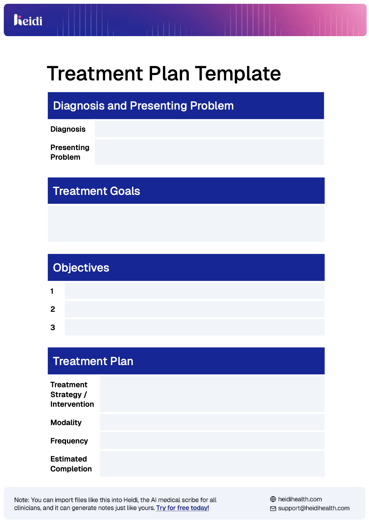 Treatment Plan Template With Examples Heidi Health Heidi AI