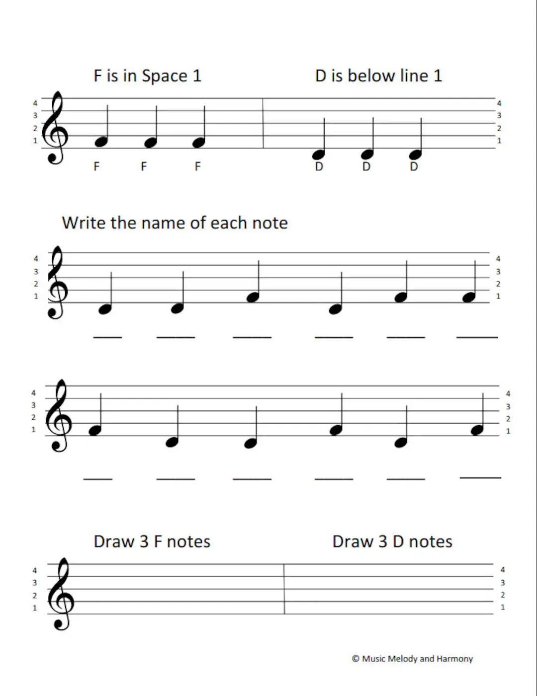 Printable Treble Clef Notes Worksheet