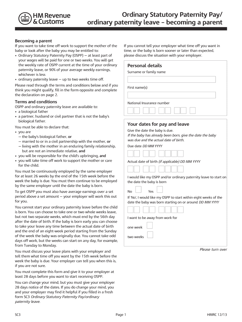 UK HMRC SC3 Form Fill Online Printable Fillable Blank PdfFiller