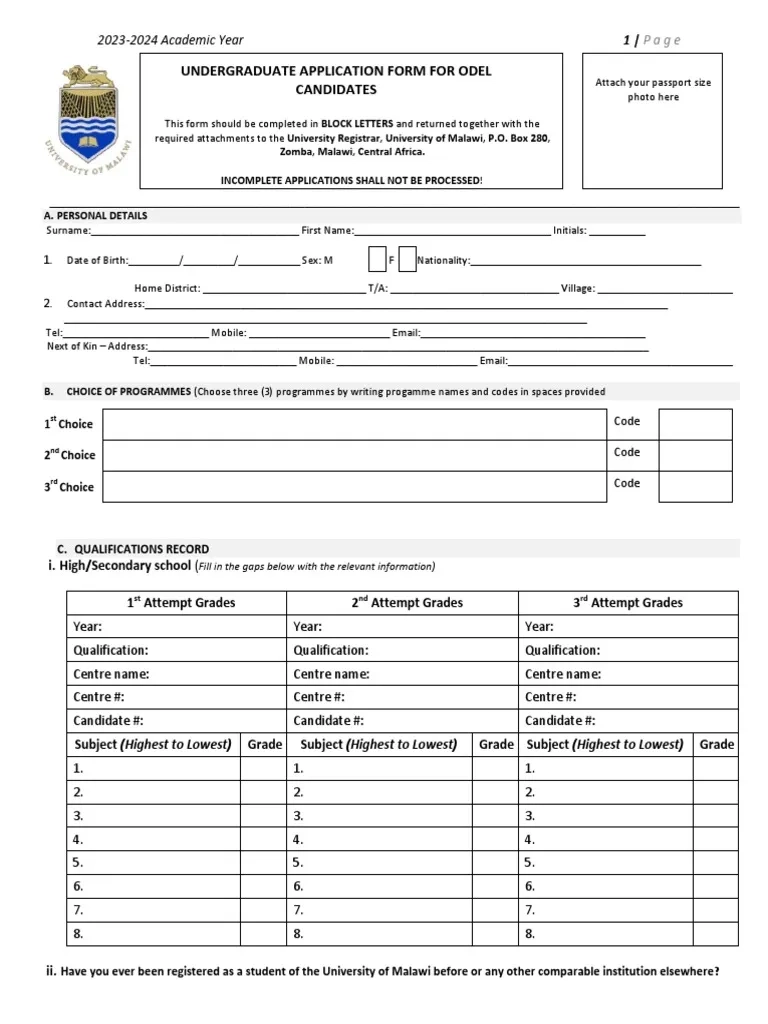 UNIMA ODeL Application Form 2023 PDF Banks