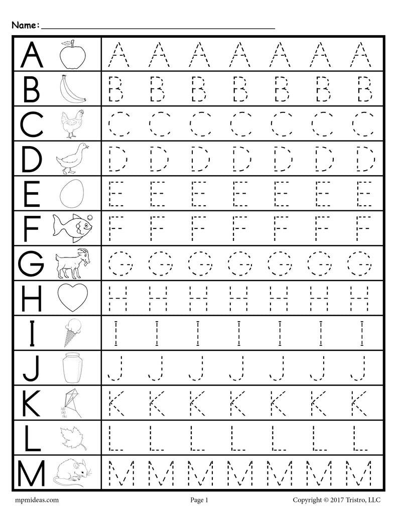 Trace Alphabets Worksheets Printable
