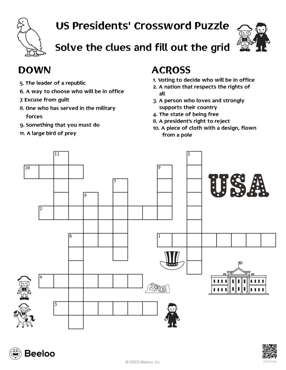US Presidents Crossword Puzzle Beeloo Printable Crafts And 