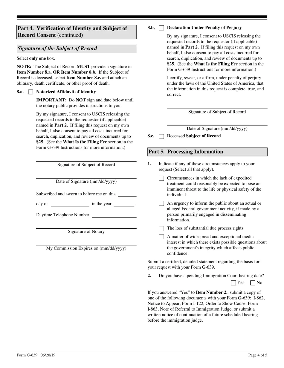 Uscis Form G 639 Printable