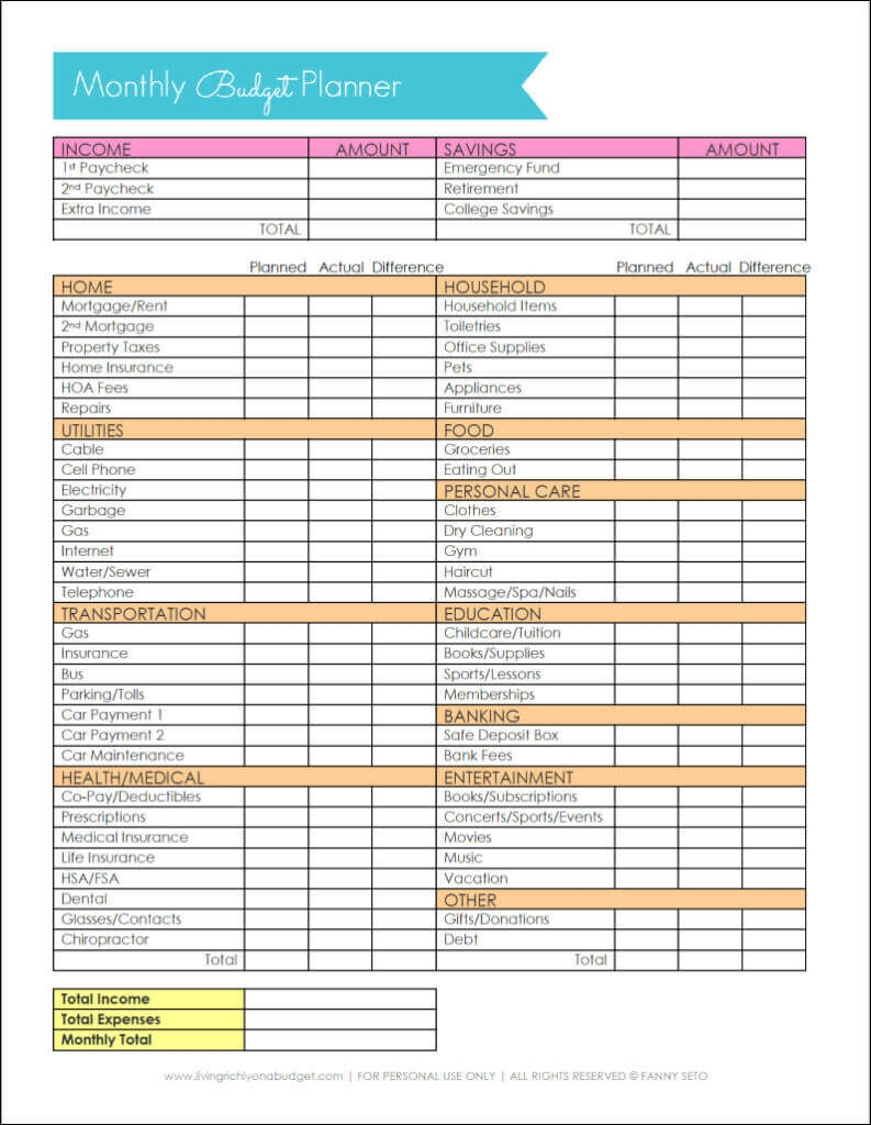 Printable Budget Worksheet