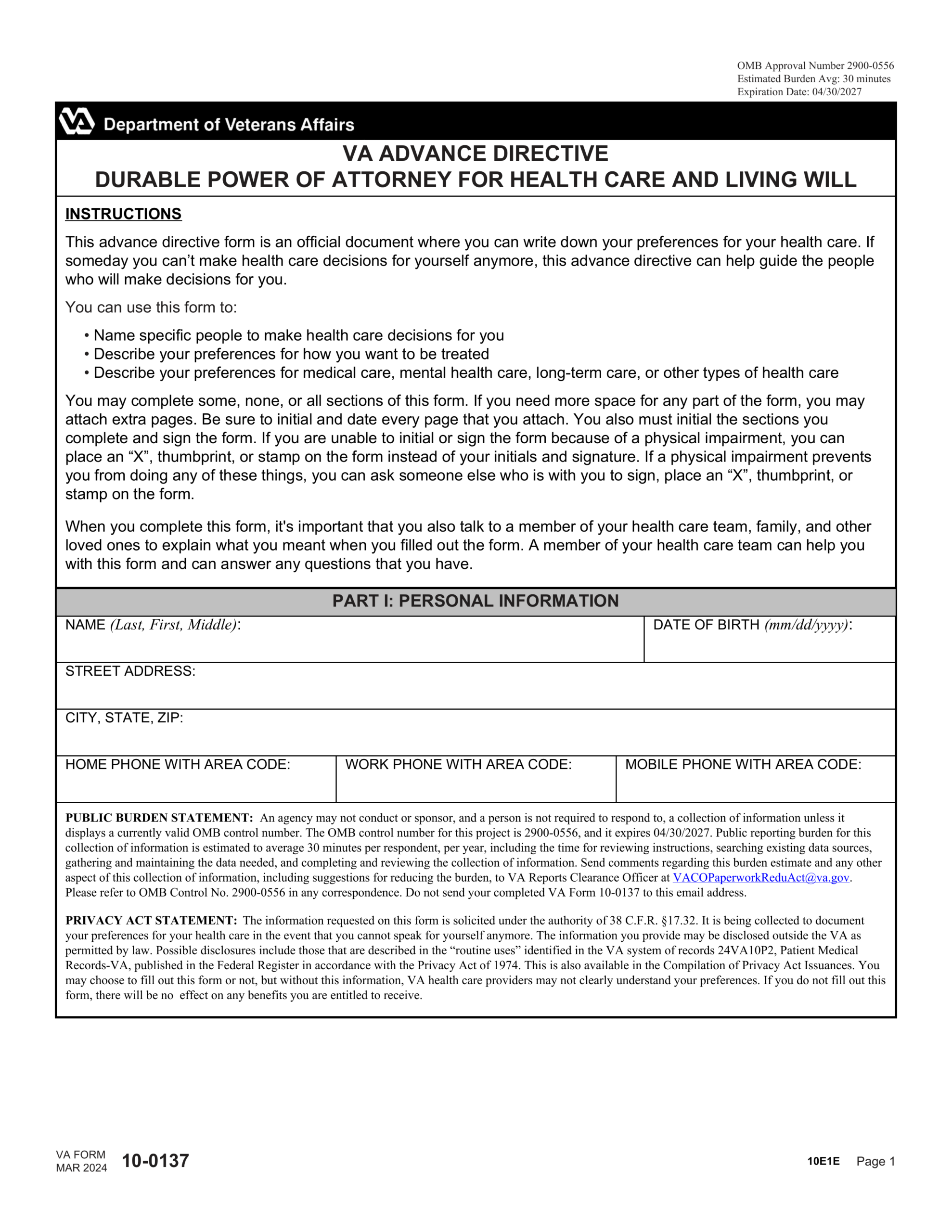 VA Form 10 0137 2024 2025 Fill Forms Online PDF Guru