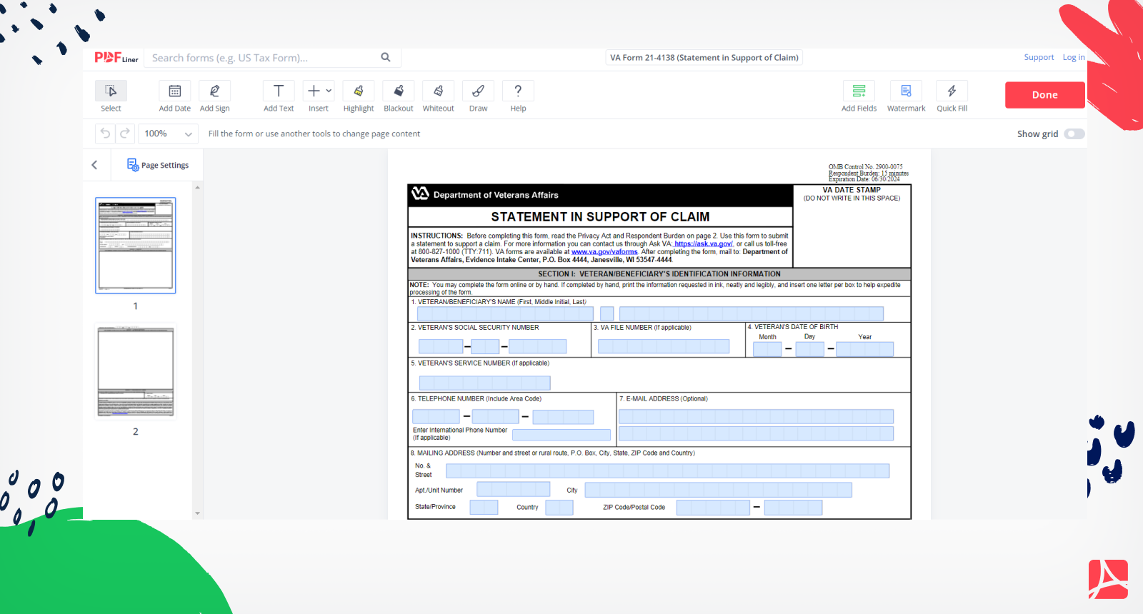 Va Form 21 4138 Fillable And Printable