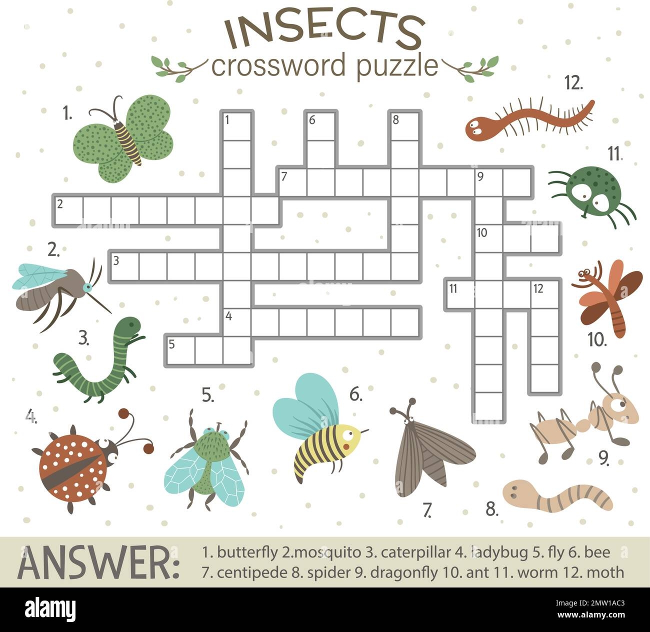 Insect Feature Crossword Printable