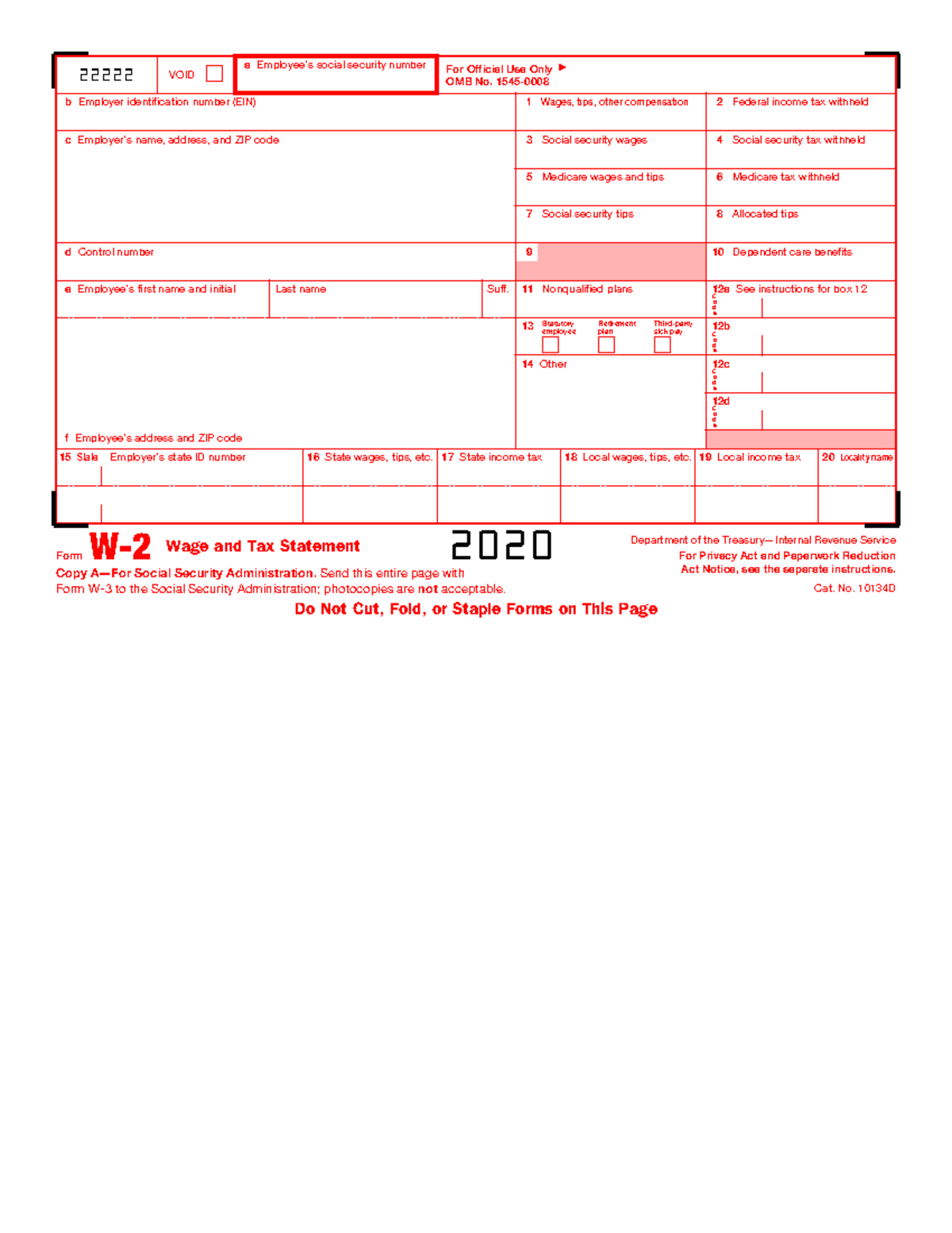 W2 2020 Wage And Tax Statement Template For Employees Studocu